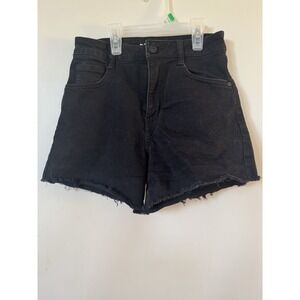 Black Denim Frayed Hem Shorts with Pockets Rewash Vintage Worn 3 26 Teens Girls